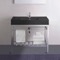 Modern Matte Black Ceramic Console Sink and Polished Chrome Base, 32